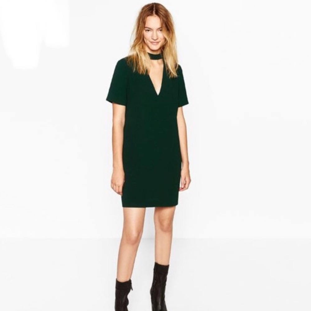 Zara Black Mini Shift Choker Neck Dress, Sort Sleeves, Medium - Picture 9 of 9